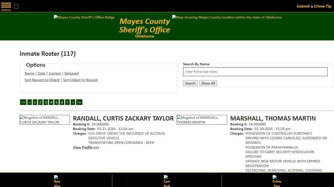 Inmate Roster - Current Inmates Booking Date Descending - Mayes County, OK Sheriff
